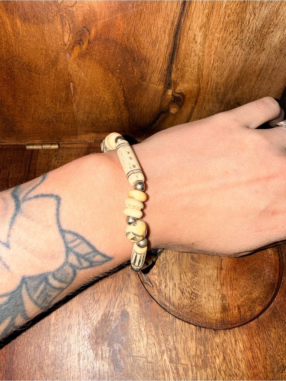 Beaded Bone Bracelet in Ivory and Tan